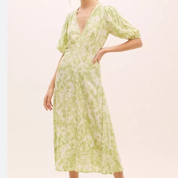 Faithfull The Brand Vittoria Mini Dress Roos Tie Dye Lime Puff Slv Sz 8 - Picture 7 of 17